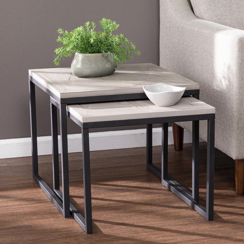 Tables Set, Electrostatic Paint / MDF Wood, 2 pieces - Black