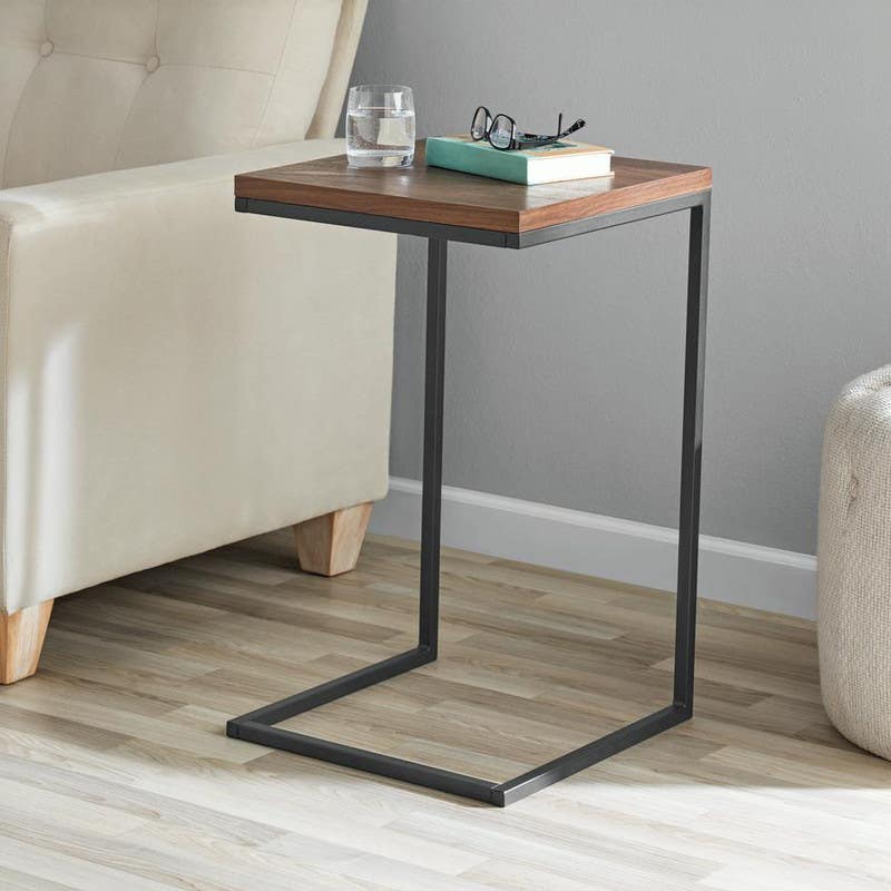 Side Table, Steel With Electrostatic Paint / MDF Wood, 40×40×50 - Black