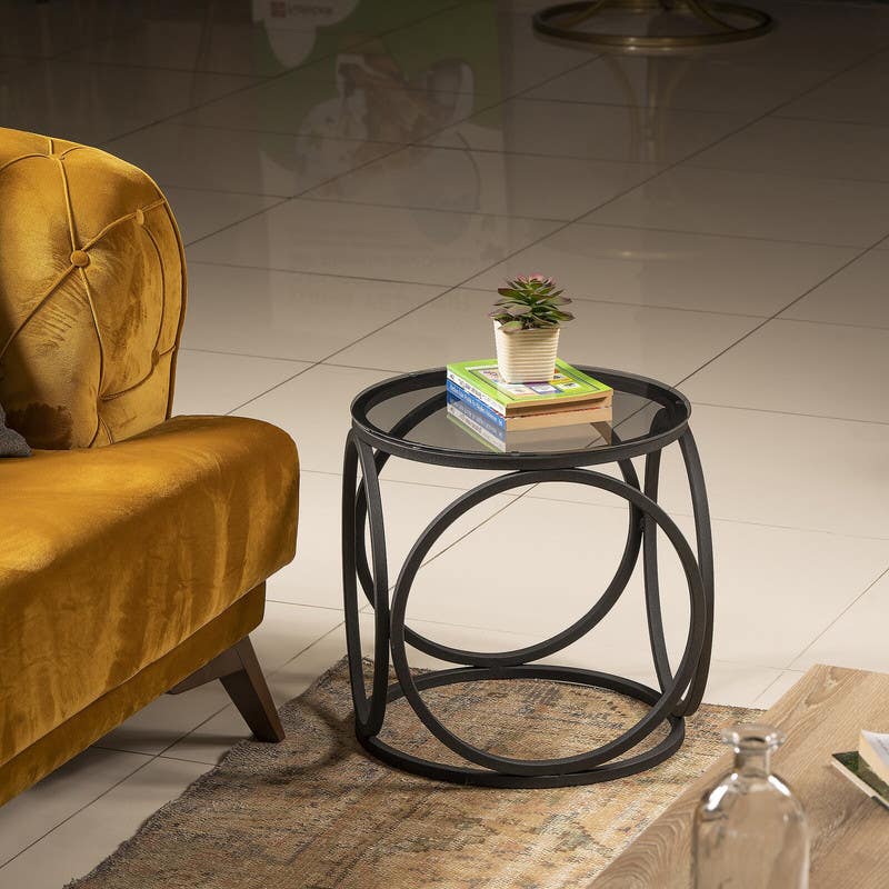Steel Side Table, 45×40 Cm - Black