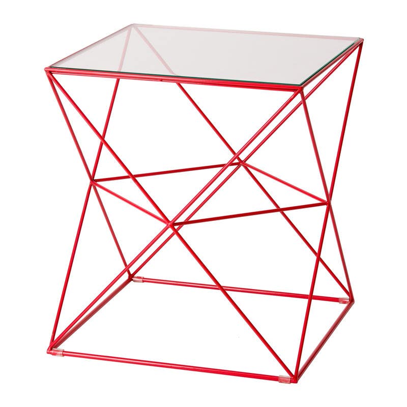 Side Table, Steel With Electrostatic Paint / MDF Wood, 45×45×50 - Red