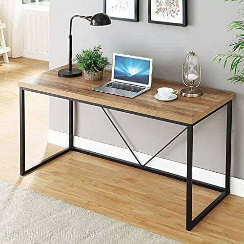 Steel And MDF Wood Desk, 120x40x72cm - Beige Black