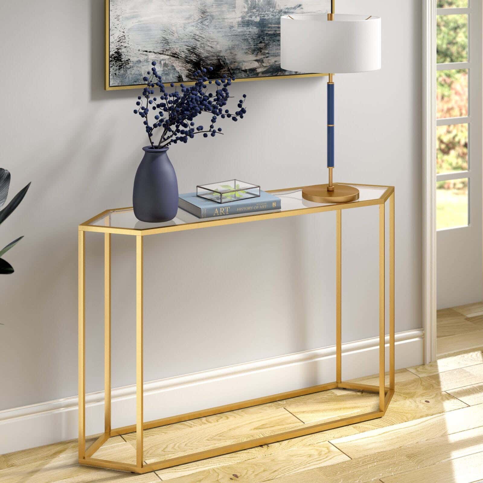 Steel Console Tables, 120x40x90cm - Clear Gold