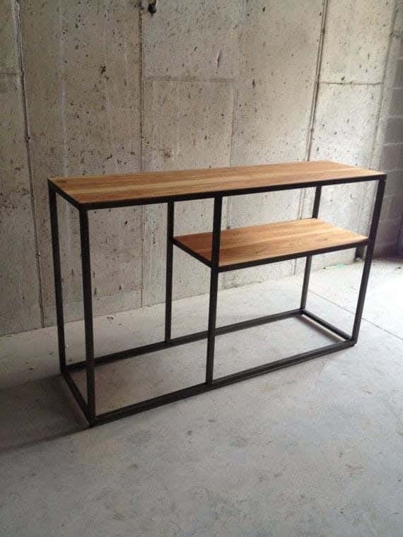 Steel And MDF Wood Console Tables, 120x40x90cm - Beige Black