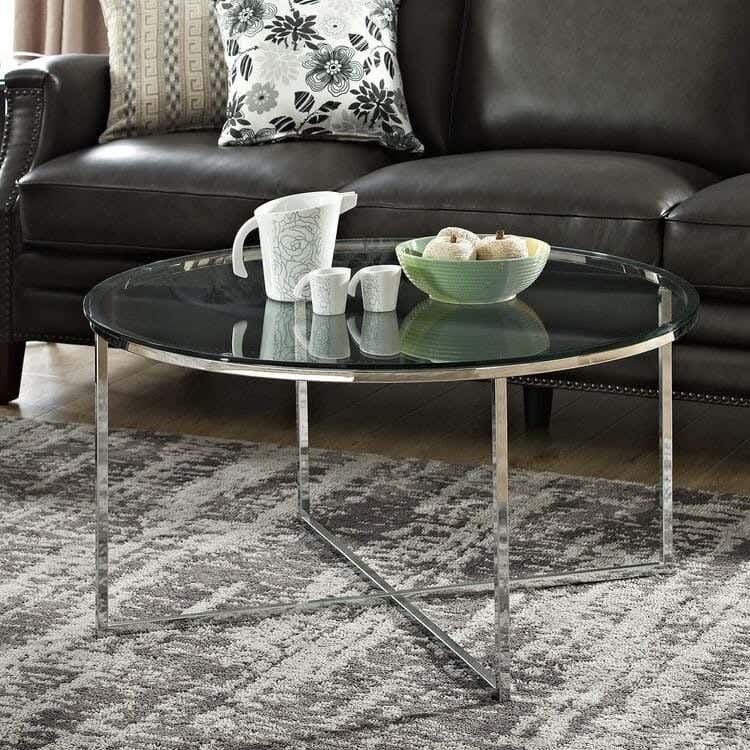 Steel Modern Center Table, Glass Surface, 45x80 cm - Silver Clear