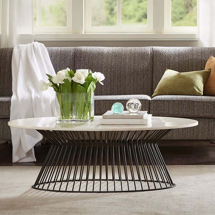 Steel Modern Center Table, Marble Surface, 45x100 cm - Black White