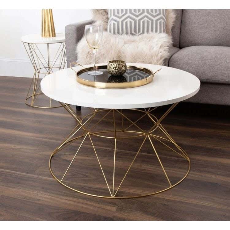 Steel Modern Center Table, Marble Surface, 50x75 cm - Gold White