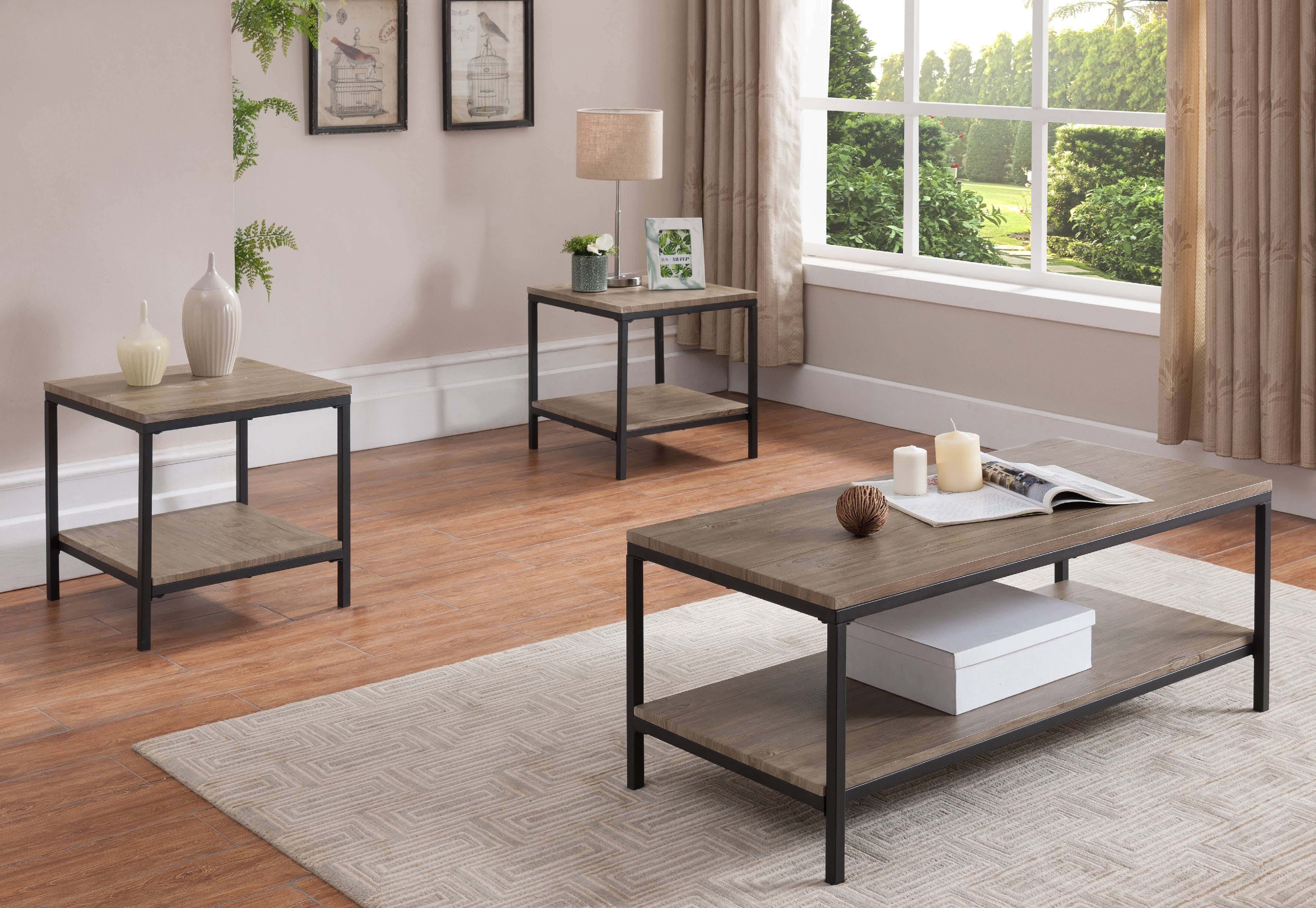Steel Modern Center Table Set, 3 Pieces, Glass Surface, 100x50x50 Cm - Black Brown
