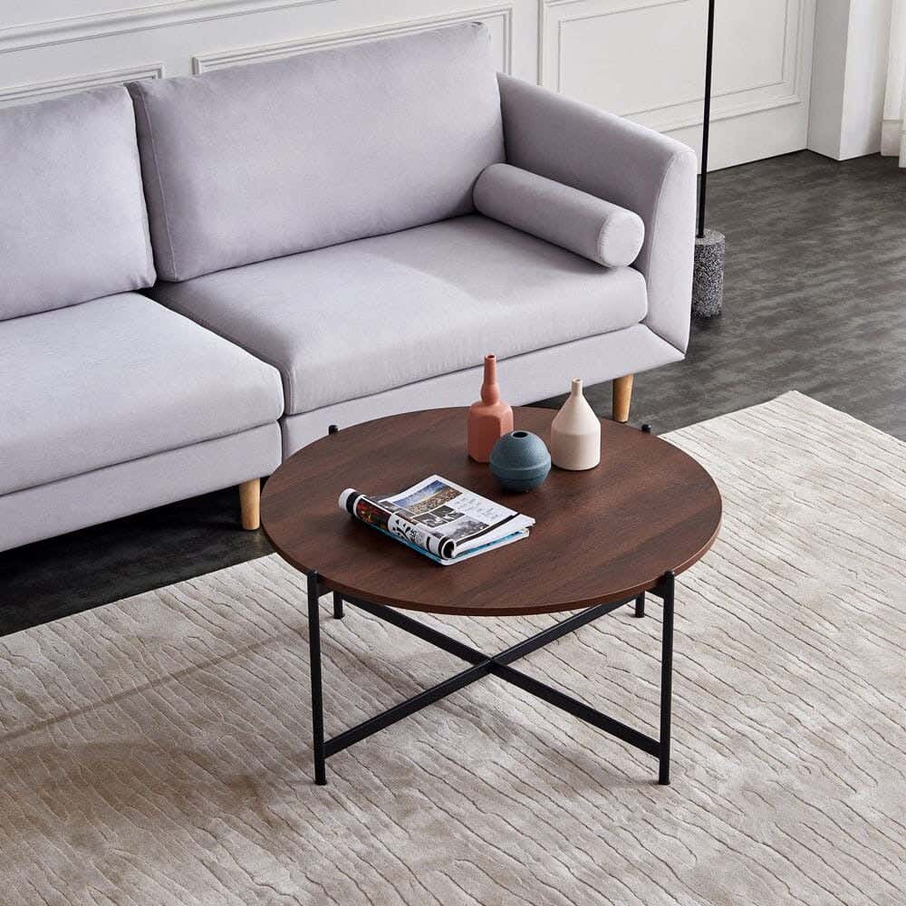 Steel Modern Center Table, Wooden Surface, 45x80 cm - Black Brown