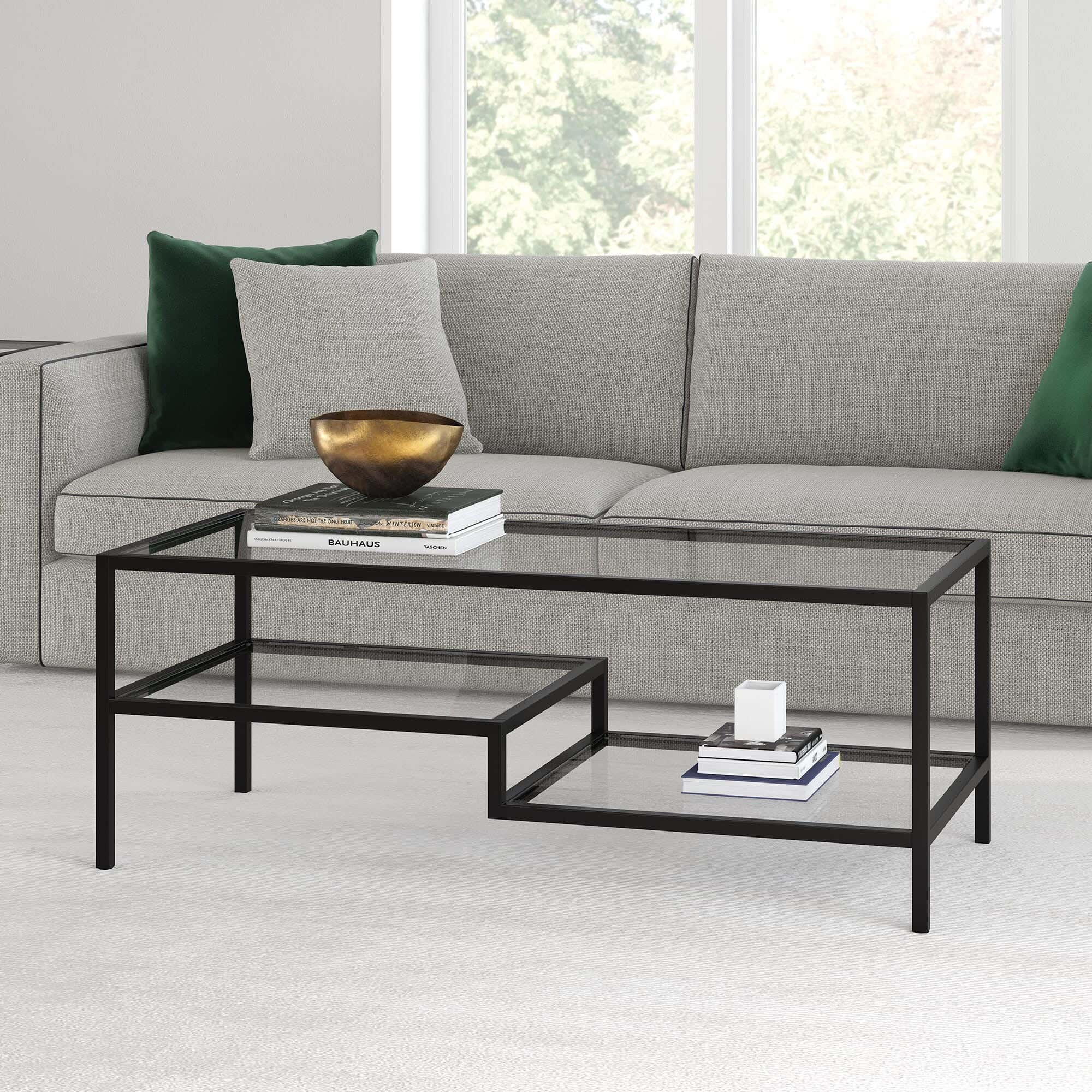 Steel Modern Center Table, Glass Surface, 80x80x45 Cm - Black Clear