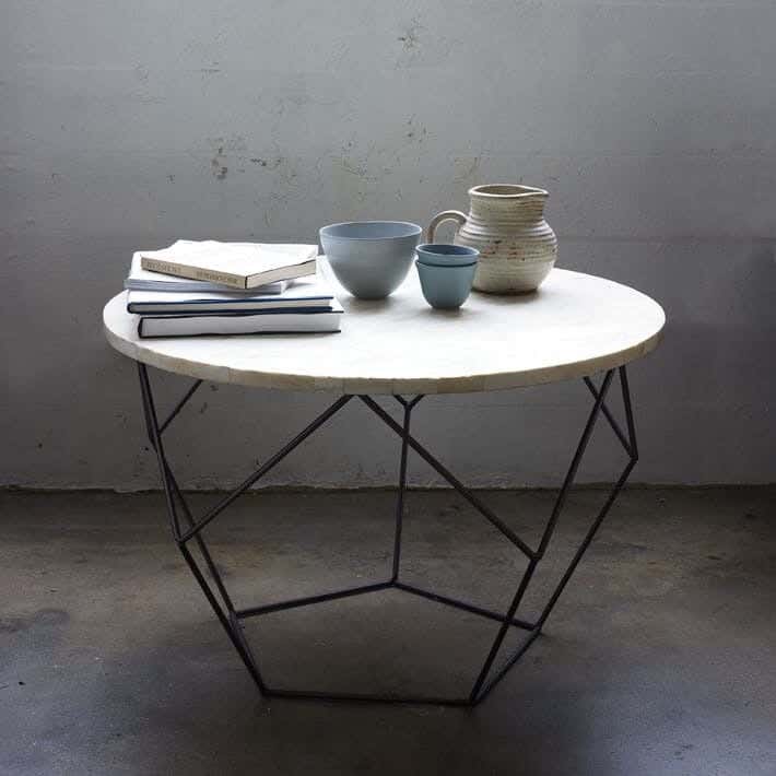 Steel Modern Center Table, Marble Surface, 50× 75 cm - Black White