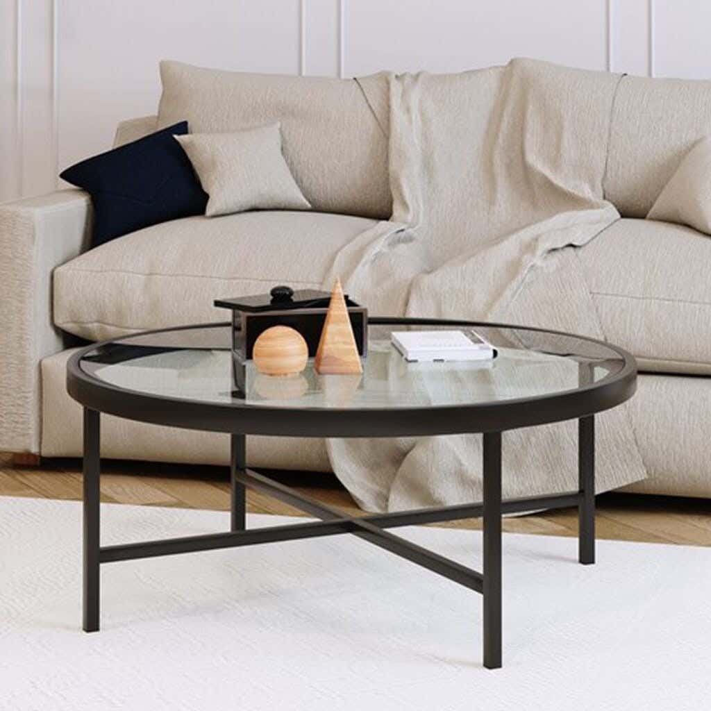 Steel Modern Center Table, Glass Surface, 100x50x50 Cm - Black Clear