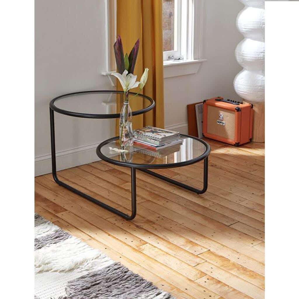 Steel Modern Center Table, Glass Surface, 80x80x50 Cm - Black Clear