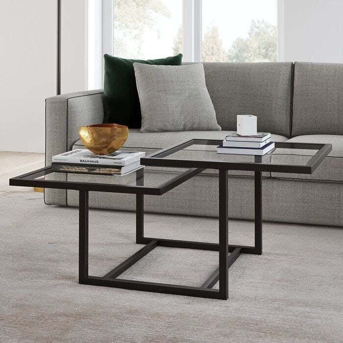 Steel Modern Center Table, Glass Surface, 70x70x45 Cm - Black Clear