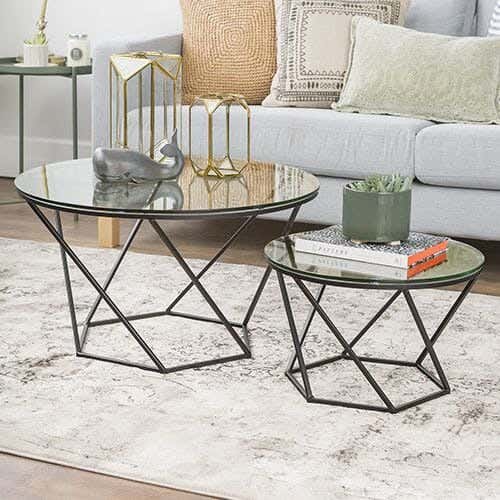 Steel Modern Center Table, MDF Wood Surface, 90x90x45 Cm - Gold Black