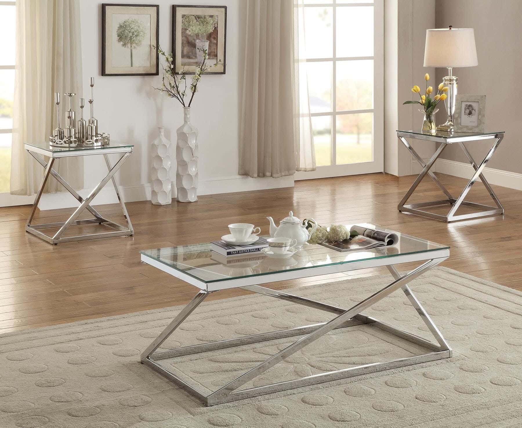 Steel Modern Center Table, Glass Surface, 100x50x50 cm - Multicolor