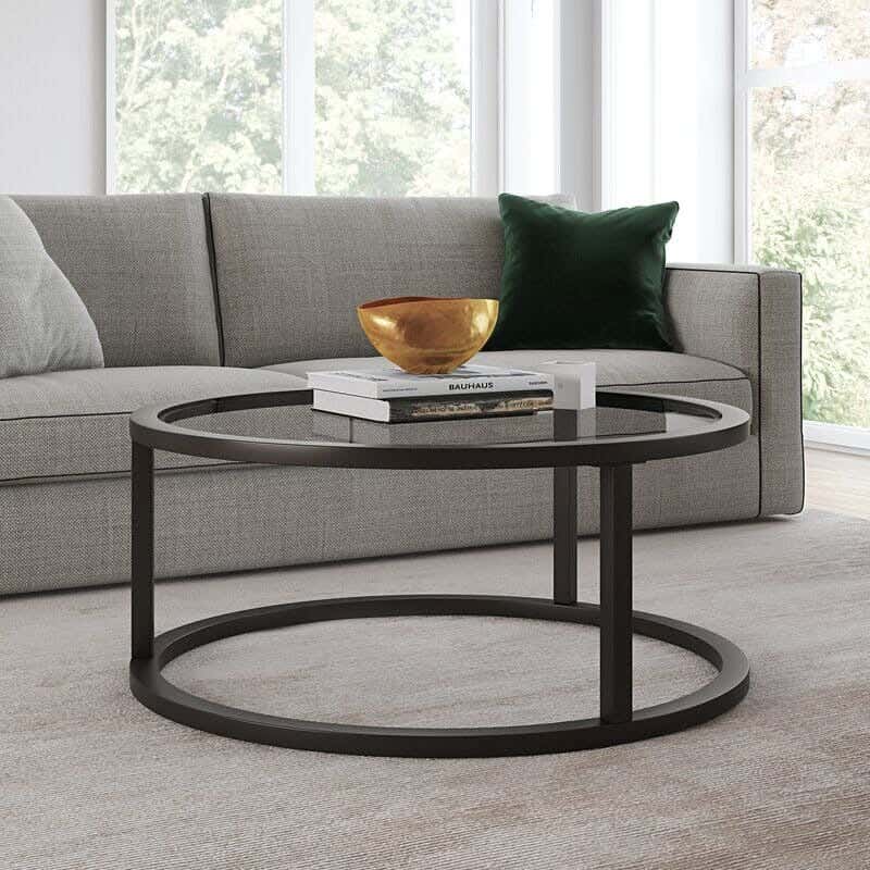 Steel Modern Center Table, Glass Surface, 45× 80 cm - Black Clear