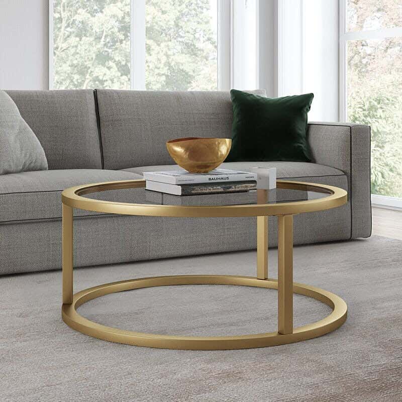 Steel Modern Center Table, Glass Surface, 80x80x45 Cm - Gold Clear