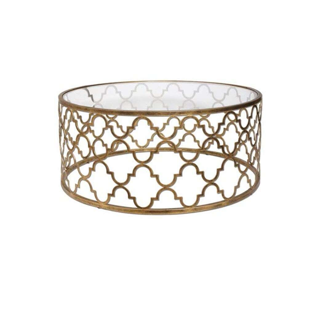 Steel Modern Center Table, Glass Surface, 45× 90 cm - Gold Clear