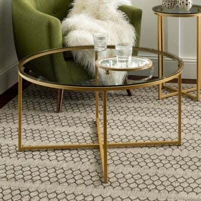 Steel Modern Center Table, Glass Surface, 45× 75 cm - Gold Clear