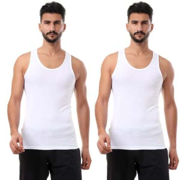 Cottonil Cotton Tank Top Set For Men, Two Pieces - White