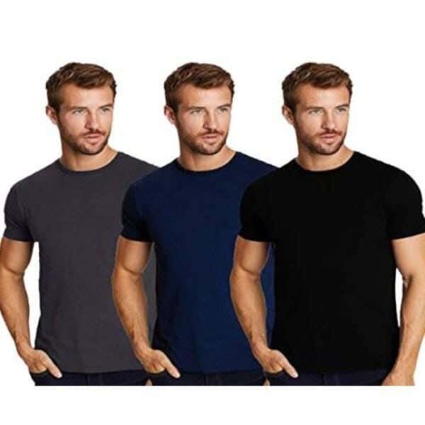 Dice Cotton Undershirts Set For Men, 3 Pieces - Multicolor