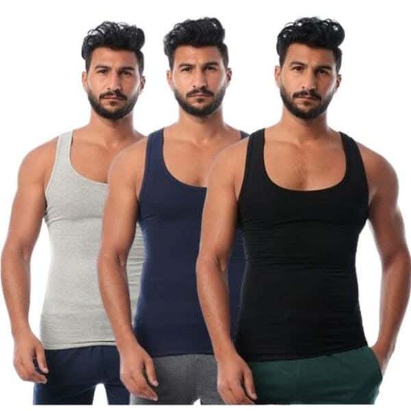 Dice Cotton Tank Top Set For Men, 3 Pieces - Multicolor