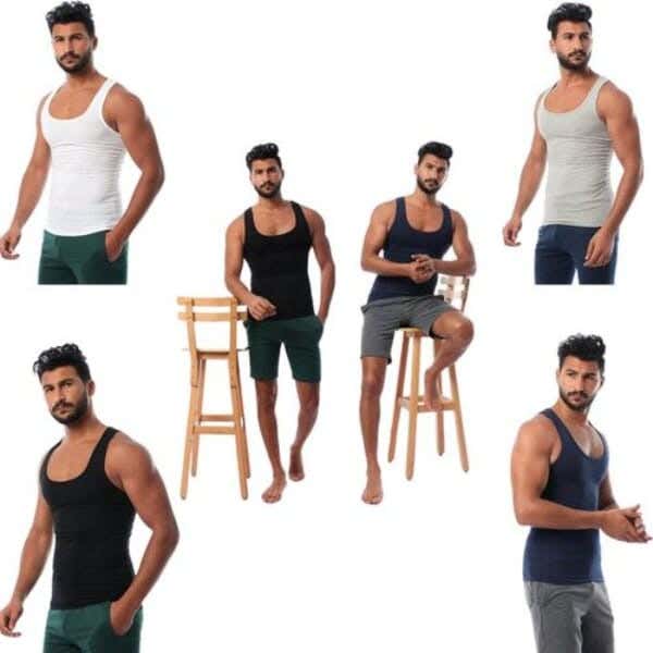 Dice Cotton Tank Top Set For Men, 6 Pieces - Multicolor