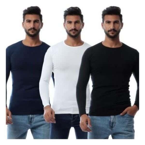 Dice Cotton Undershirts Set For Men, 3 Pieces - Multicolor
