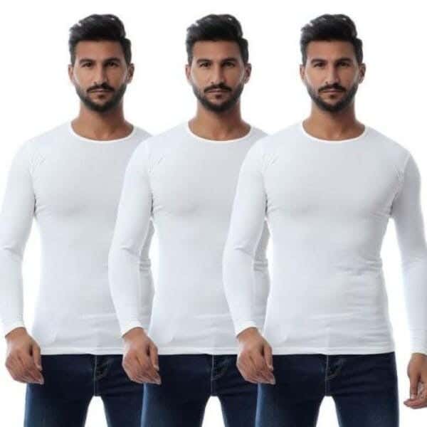 Dice Cotton Undershirts Set For Men, 3 Pieces - White