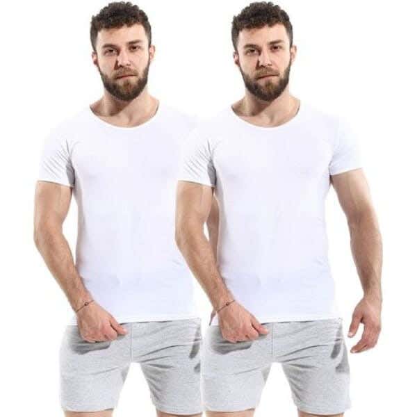 Cottonil Cotton Undershirts Set For Men, Two Pieces - White