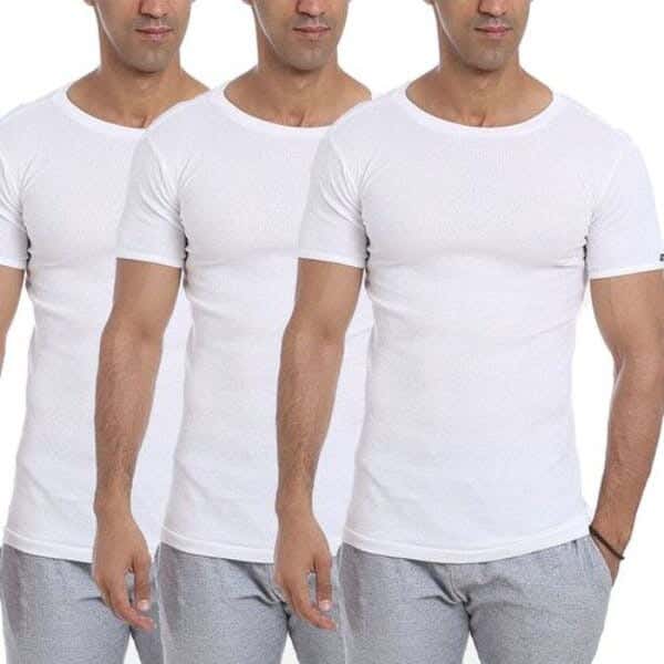 Cottonil Cotton Undershirts Set For Men, 3 Pieces - White
