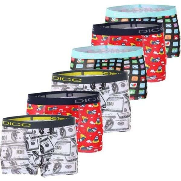 Dice Cotton Boxer Set For Boys, 6 Pieces - Multicolor