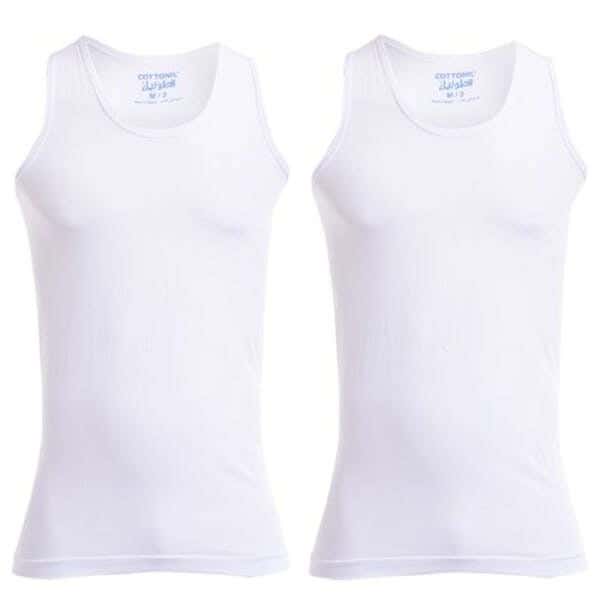 Cottonil Cotton Tank Top Set For Men, Two Pieces - White