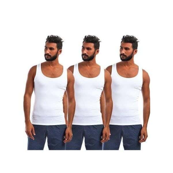 Dice Cotton Tank Top Set For Men, 3 Pieces - White