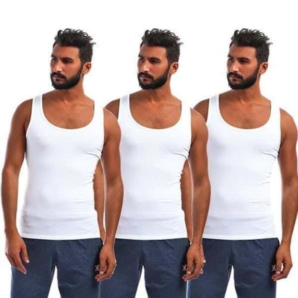 Dice Cotton Tank Top Set For Men, 3 Pieces - White