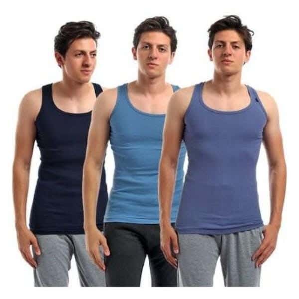 Cottonil Cotton Tank Top Set For Men, 3 Pieces - Multicolor