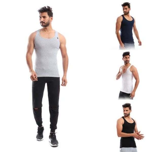 Cottonil Cotton Tank Top Set For Men, 4 Pieces - Multicolor