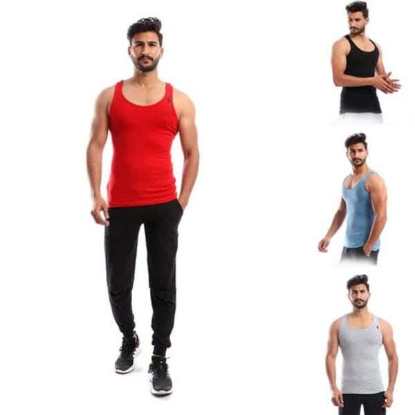Cottonil Cotton Tank Top Set For Men, 4 Pieces - Multicolor