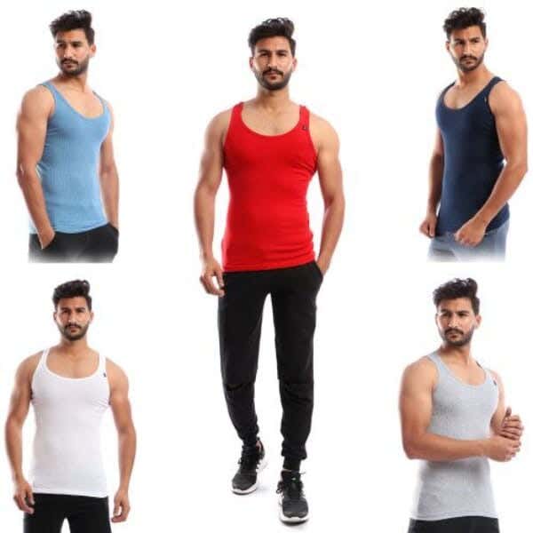 Cottonil Cotton Tank Top Set For Men, 5 Pieces - Multicolor