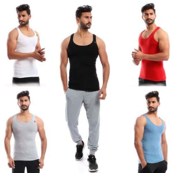 Cottonil Cotton Tank Top Set For Men, 5 Pieces - Multicolor