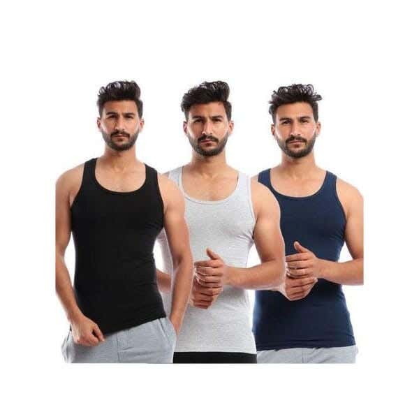 Cottonil Cotton Tank Top Set For Men, 3 Pieces - Multicolor