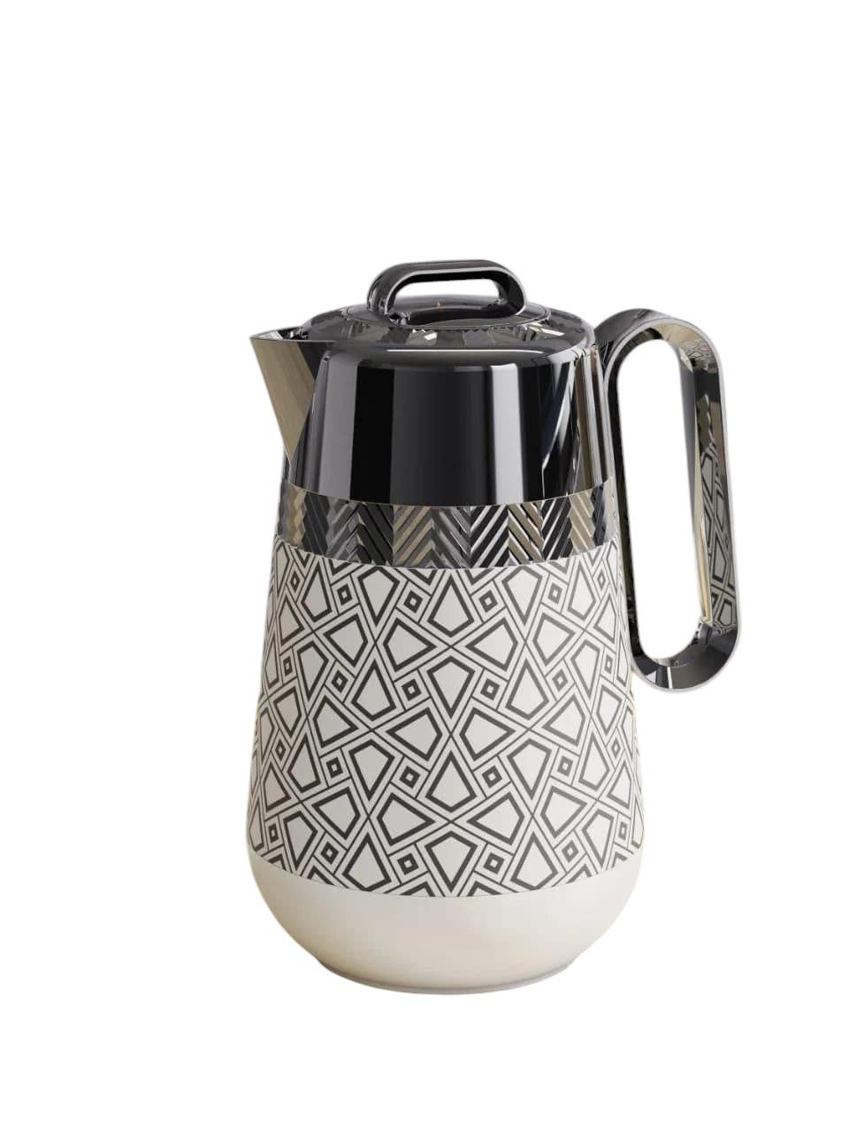 Elandalos Thermos with Stainless Steel Handle, Glass Core, 850 ml - Silver White