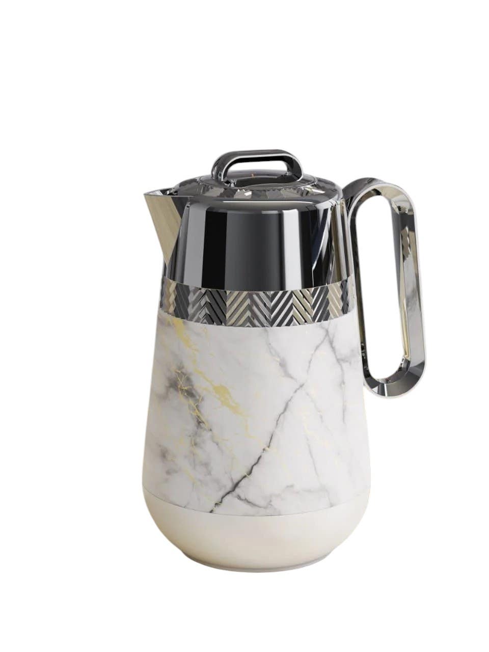 Elandalos Thermos with Stainless Steel Handle, Glass Core, 850 ml - Silver White