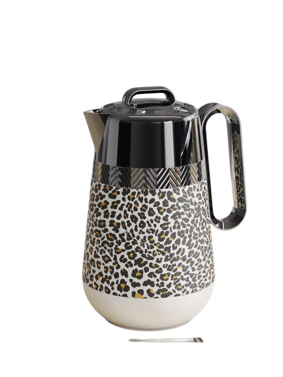 Elandalos Thermos with Stainless Steel Handle, Glass Core, 850 ml - Brown White