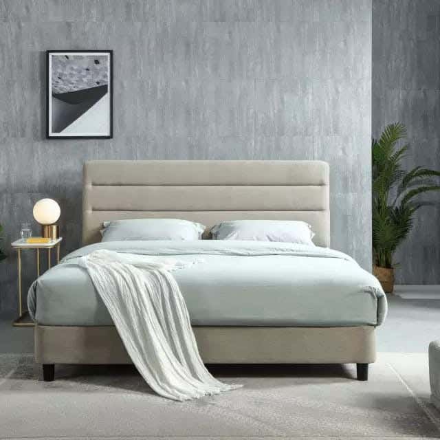 Beech Wood King Size Bed, 200×160×120 Cm - Beige