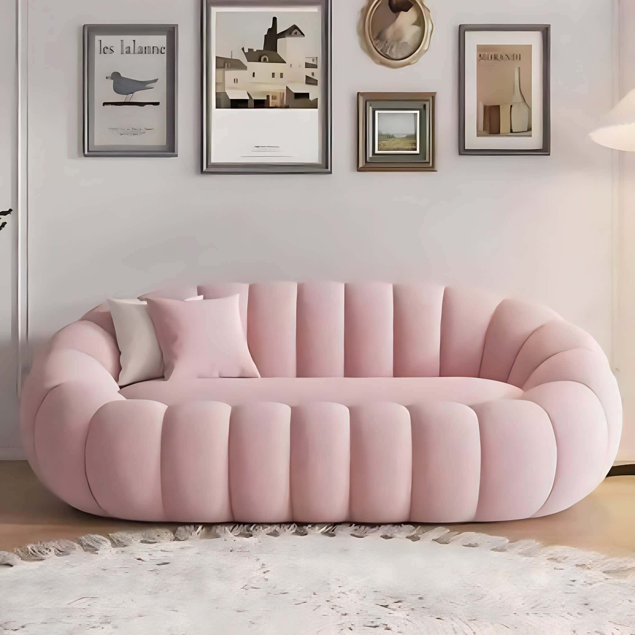 Natural Wood Sofa, Fabric Oska Linen, 200×90×75 Cm - Cashmere