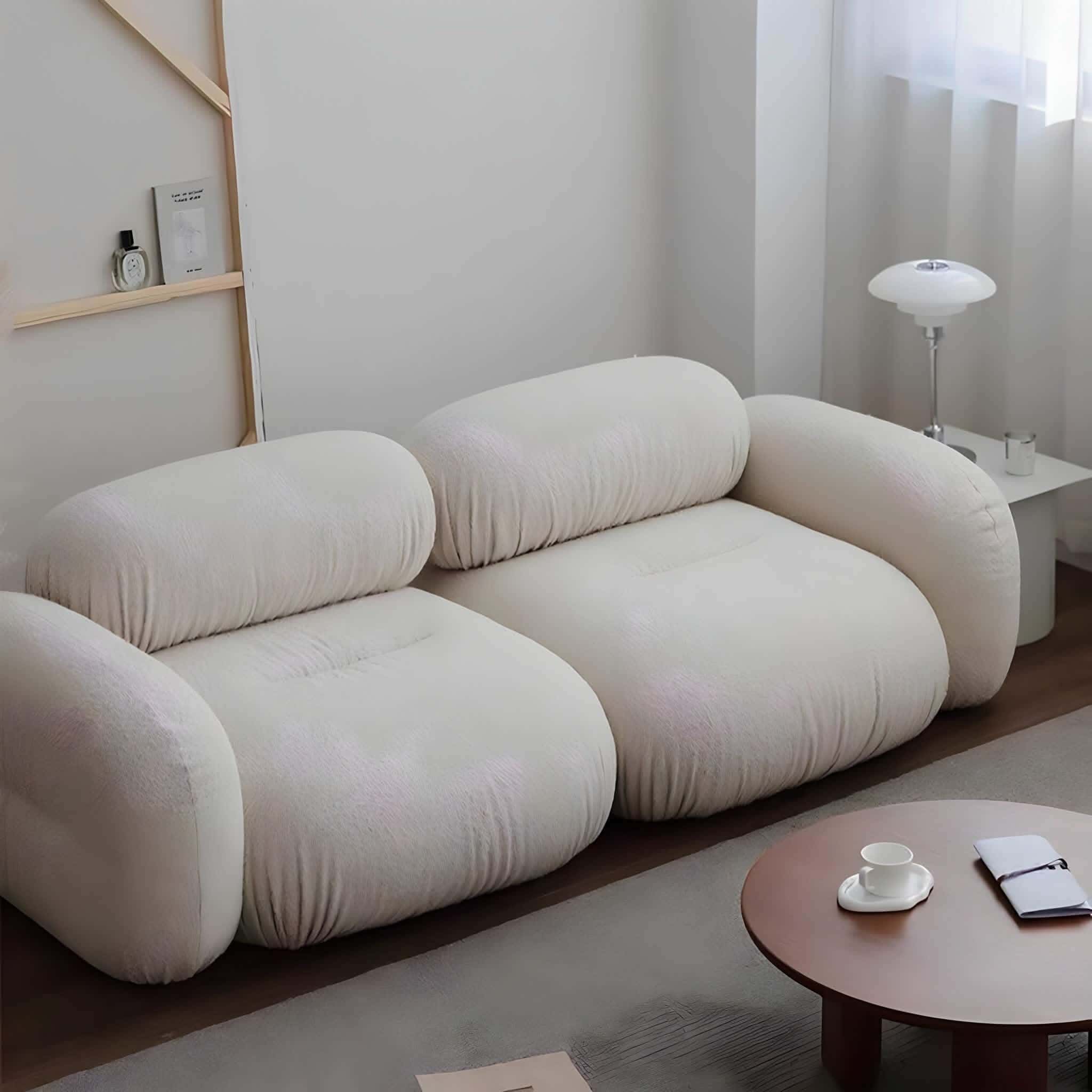 Natural Wood Sofa, Fabric Grand Linen, 160×85×75 Cm - Off White