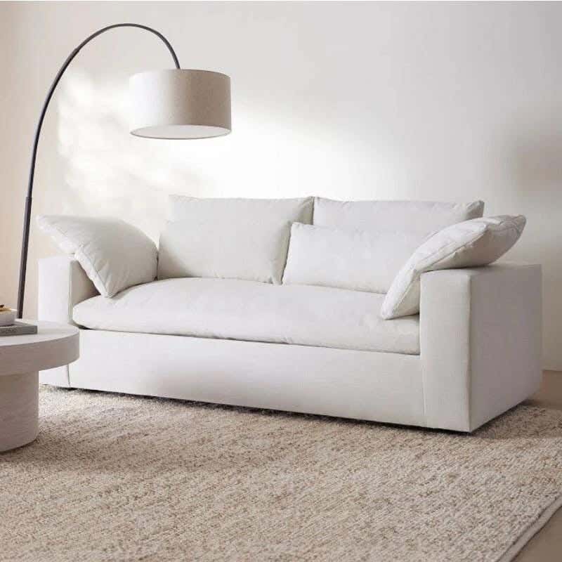 Beech Wood Sofa, Fabric Linen, 150×85×70 Cm - Off White