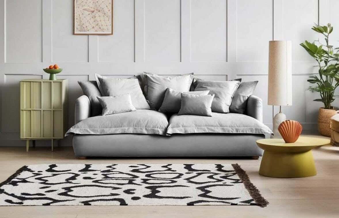 Beech Wood Sofa, Fabric Velvet, 203×85×75 Cm - Grey