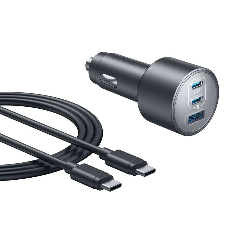Anker Car Charger, 167.5W, 3 Ports, USB-C Cable - Black